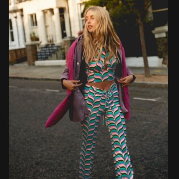 Zara Pants Women's Medium Colorful Flare Mid-Rise Striped Groovy - Picture 1 of 13